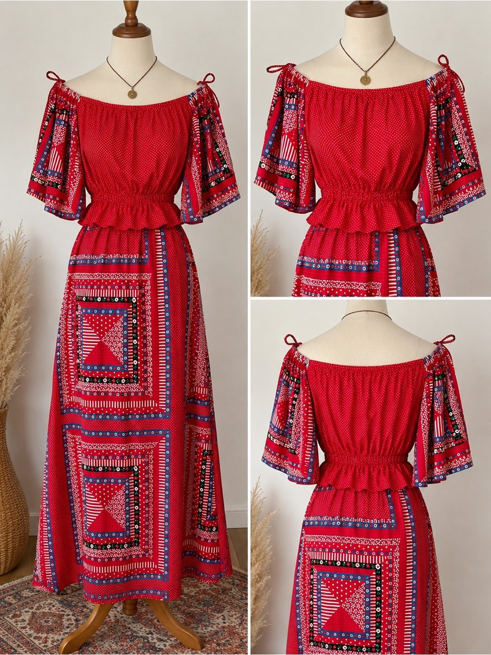 Vintage 70s Boho Patchwork Peasant Skirt Set Excellent condition ®️